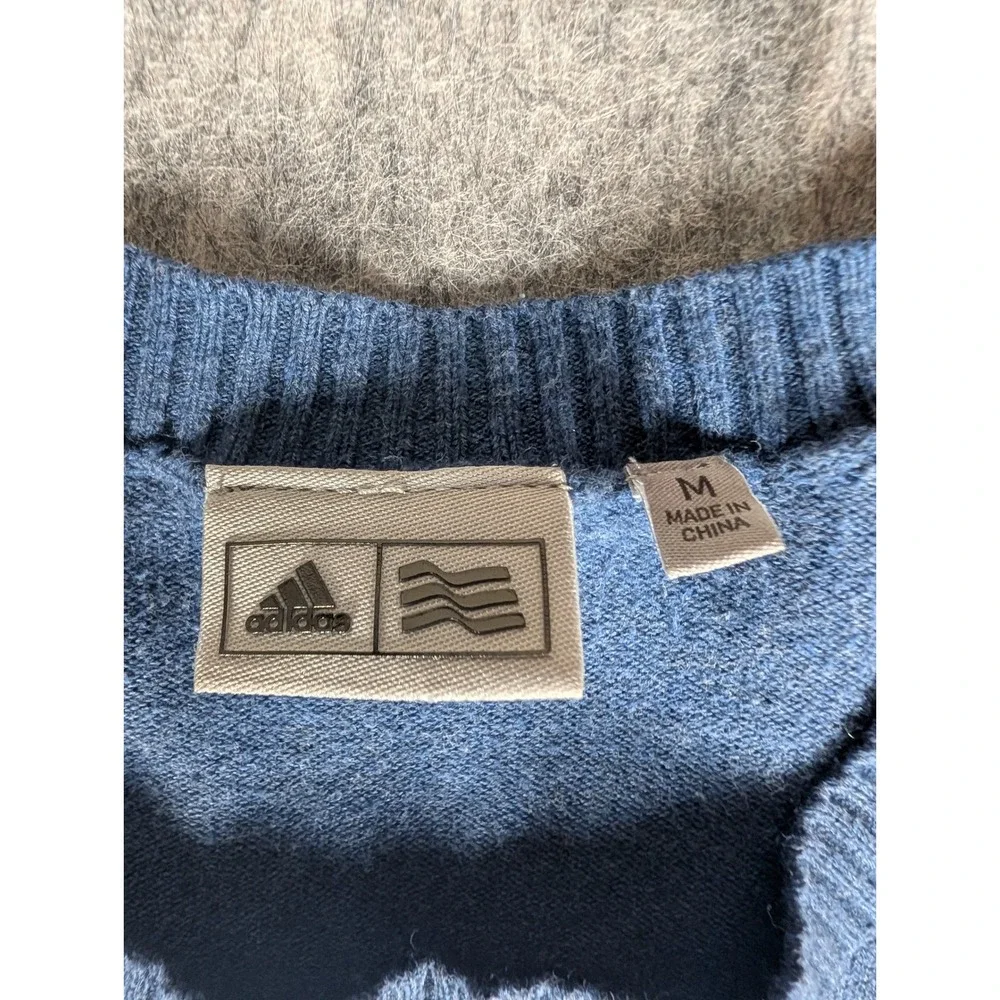 Adidas Golf Men Blue Tonal Colorblock Crewneck Knit Pullover Sweater Long Sleeve